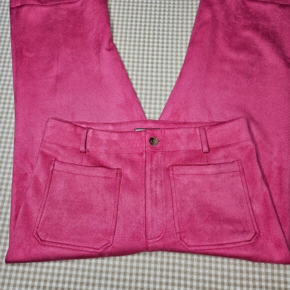 Bagatelle Funky Boho Pink Peacock Velour Wide Leg Cropped Zip Front Pants - Picture 2 of 13